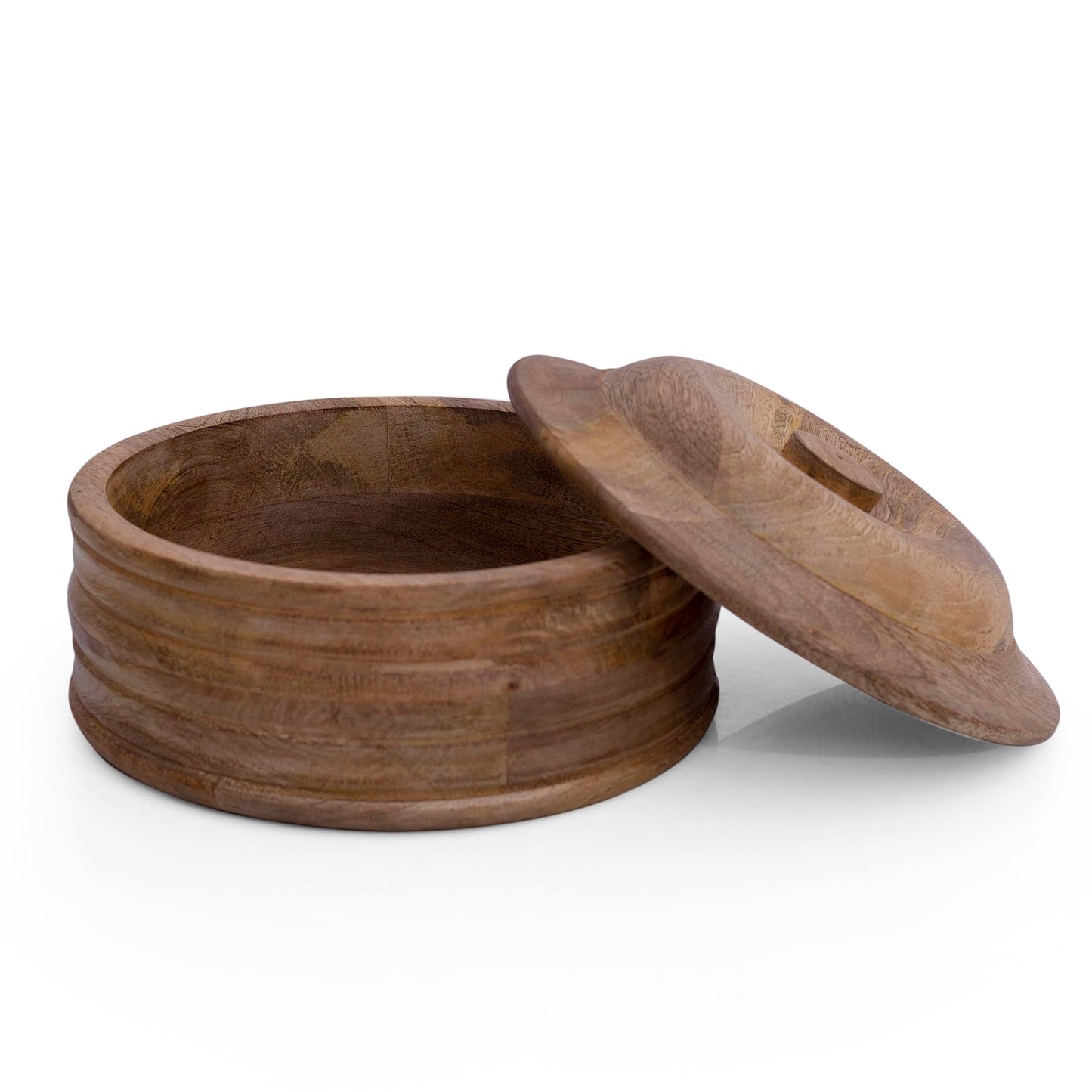 Handcrafted Wooden Mexican Tortilla Warmer Basket Indian Chapati Roti Bread Holder Box Pancake Keeper Serveware Hot Pot Casserole Dish With Lid Home Kitchen Dining Decor, Natural Brown, 9 x 4.5 Inches