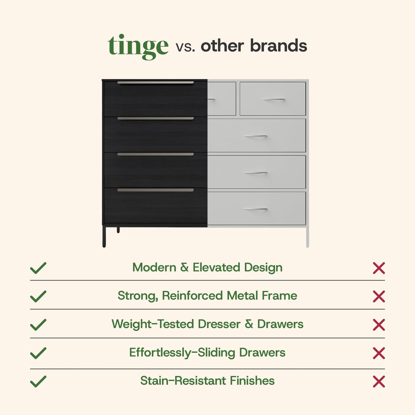 tinge Lira Premium 8 Drawer Fabric Dresser - Engineered Wood Frame Chest of Drawers for Bedroom - Strong & Sag-Proof Clothing Organizer with Sleek Metal Handles (Black)