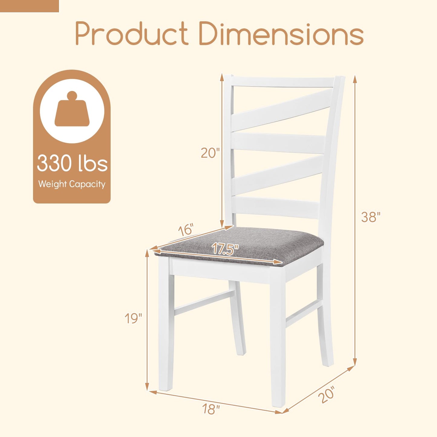 Giantex Dining Chairs Set of 4, Kitchen Chairs with Tall Backrests, Linen Fabric Upholstered Seats and Rubber Wood Frames, Farmhouse Style Side Chairs for Dining Room, Living Room, White + Grey