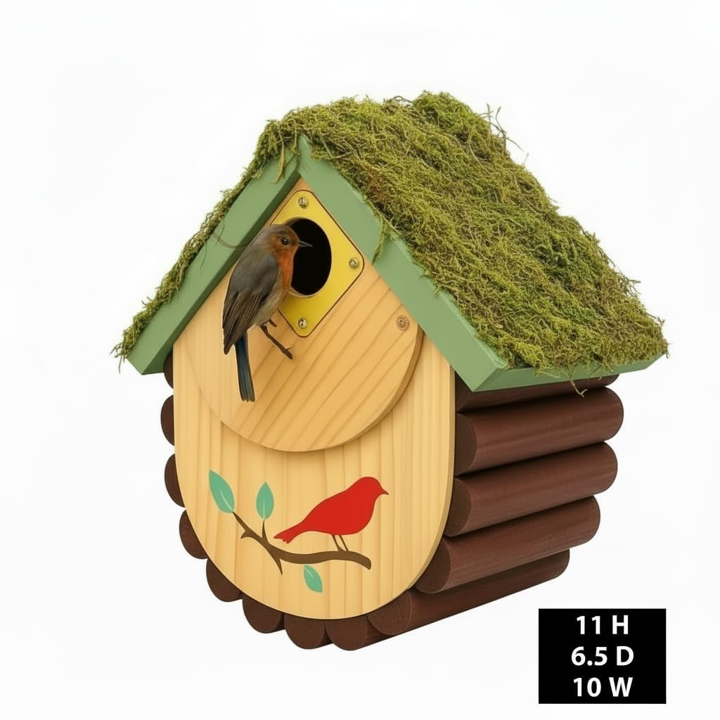 1pc Bird House for Bluebirds and Cadinals - Cedar Wood Large Open Bluebird House Nestbox - Birdhouse for Outside Wall Mountable - 1.5" Brass Plate Heavy 13/16" Thick - 10 Years Usage Multifunctional