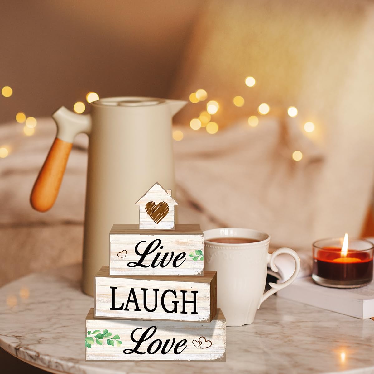 4 Pcs Sweet Home Table Decoration,Live Laugh Love Wooden Block Signs,Farmhouse Table Centerpiece for Living Room Entryway Table Mantel Kitchen Counter Decor