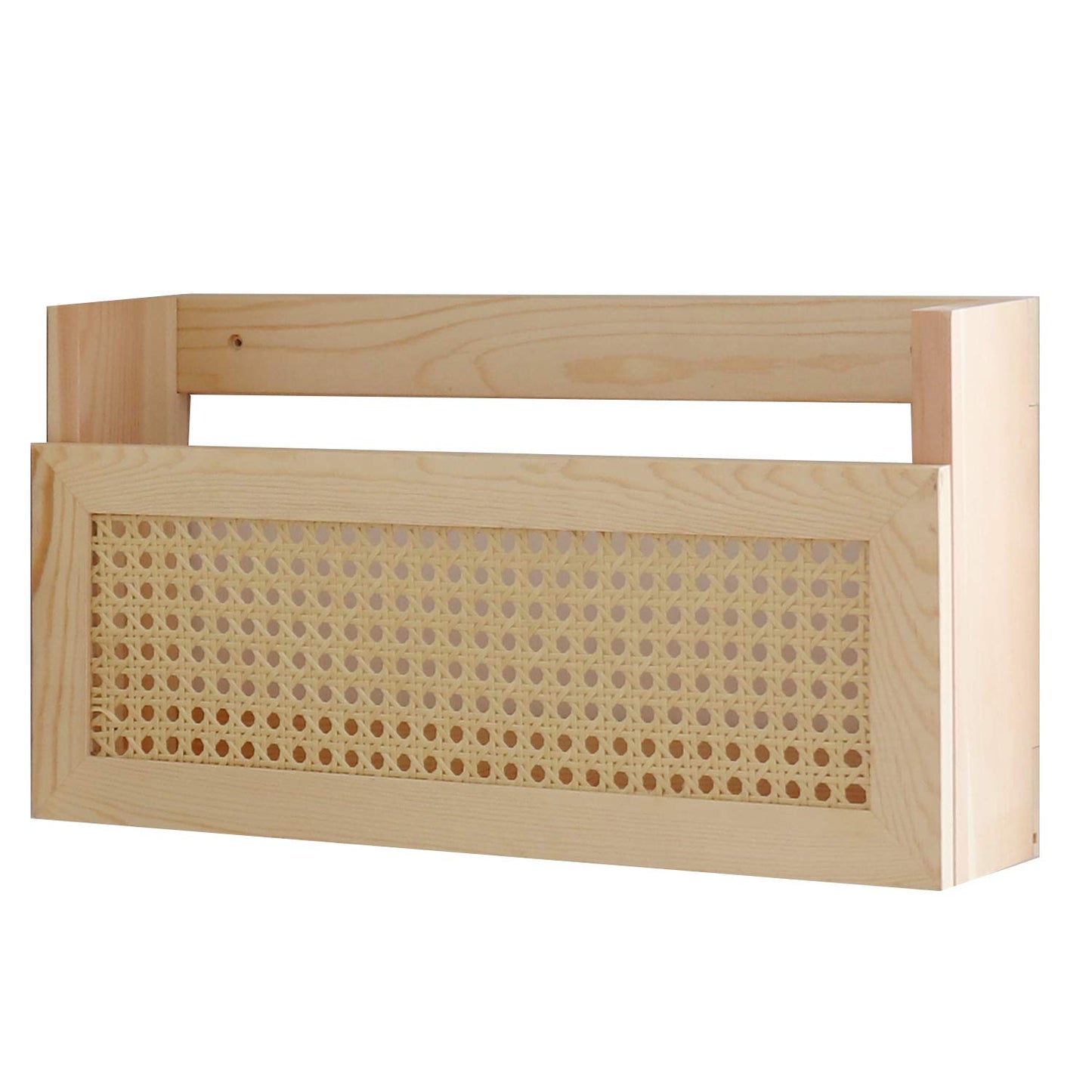 FIRADE Wood Magazine Wall Rack with PE Rattan Grid,Size 17.3" x 4" x 9.4",File Holder For Entryway,Living Room,Waiting Room,Kids’ room,Office