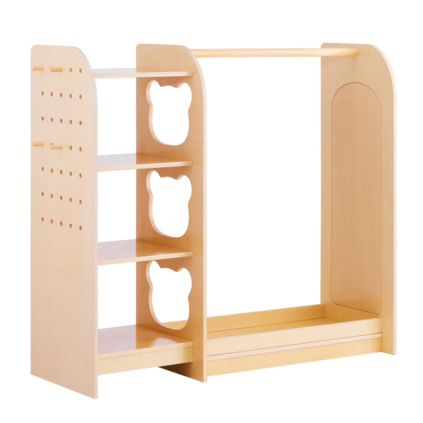 VEVOR Kids Dress Up Storage, with Mirror, Wooden Kids Dress Up Rack, Toddler Wardrobe Closet for Little Girls, Storage Armoire, Costume Organizer, Children Playroom Furniture, for Bedroom, Natural
