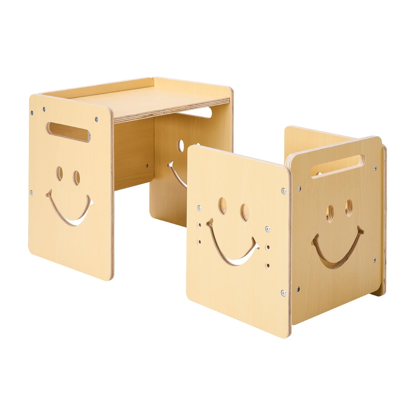 VEVOR Montessori Weaning Table and Chair Set, 3 in 1 Wooden Toddler Table and Chairs with Chalkboard, Adjustable Height Montessori Table for Ages 1-5, Ideal for Drawing, Reading, Eating - Natural