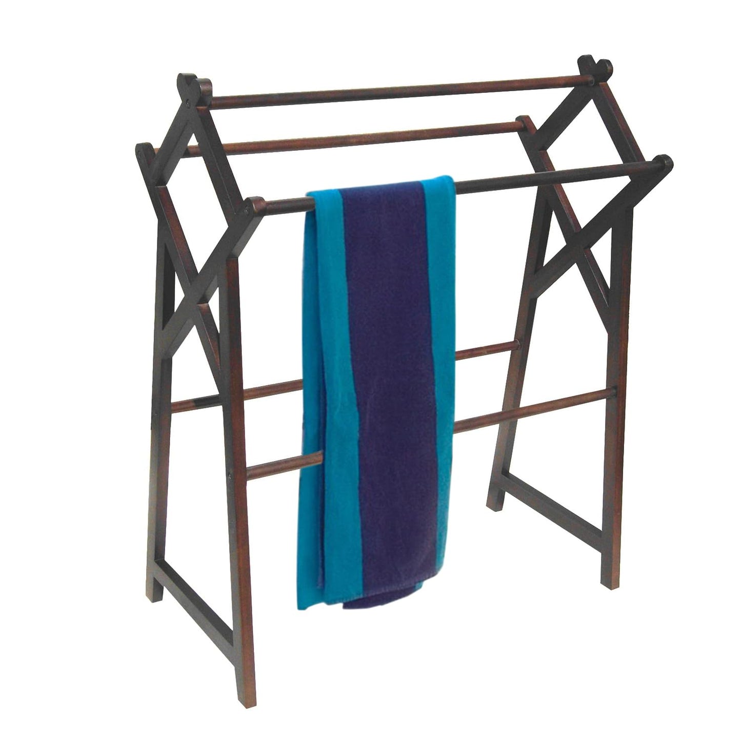 Antique Towel Rack - Solid Mahogany Blanket Ladder - Rustic Home Decor - 28.25 x 14.75 x 34.75 Inches