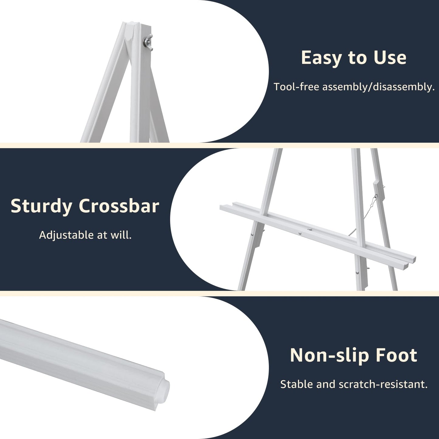 NianFeng Wooden Easel Stand for Sign, Easel Display Stand Floor for Wedding Sign with Adjustable Tray, 63-Inch, Tripod A-Frame Poster Light Duty, Welcome, Art Show & Baby Shower (White)
