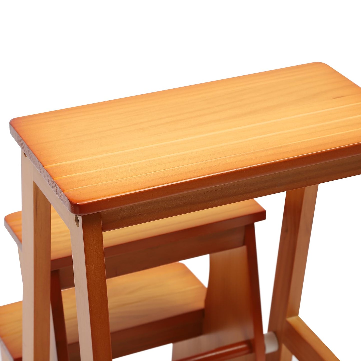 Folding Library Ladder Chair, 3-Step Stool Stepladders Lightweight Portable Multi-Functional Wood Step Ladder for Home,Kitchens, Garages (Honey)