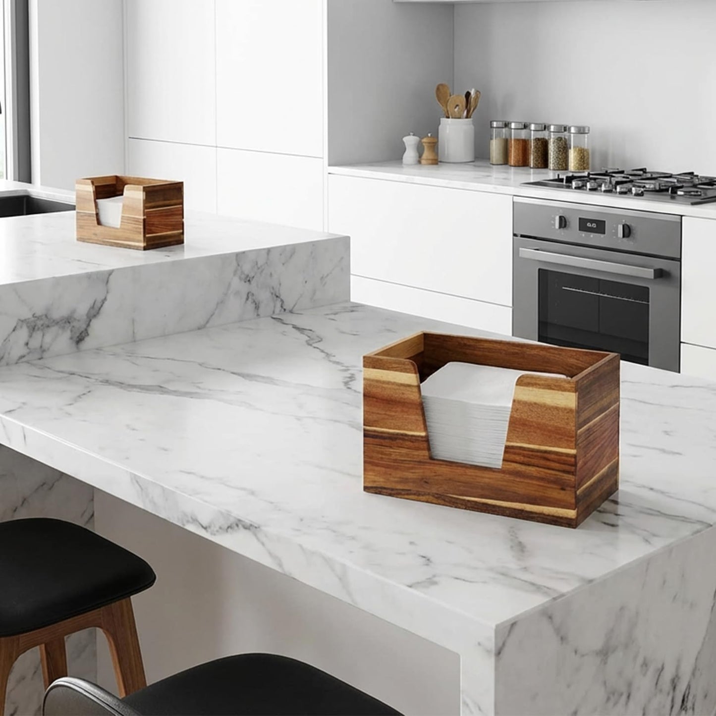 2 PCS Wood Paper Towel Dispenser Countertop, 11"L×4.5"W×6.6"H Large Napkin Holder Side Opening Paper Towel Holder for Bathroom Kitchen Napkins Holders for Table Country-Style Restaurants Decor