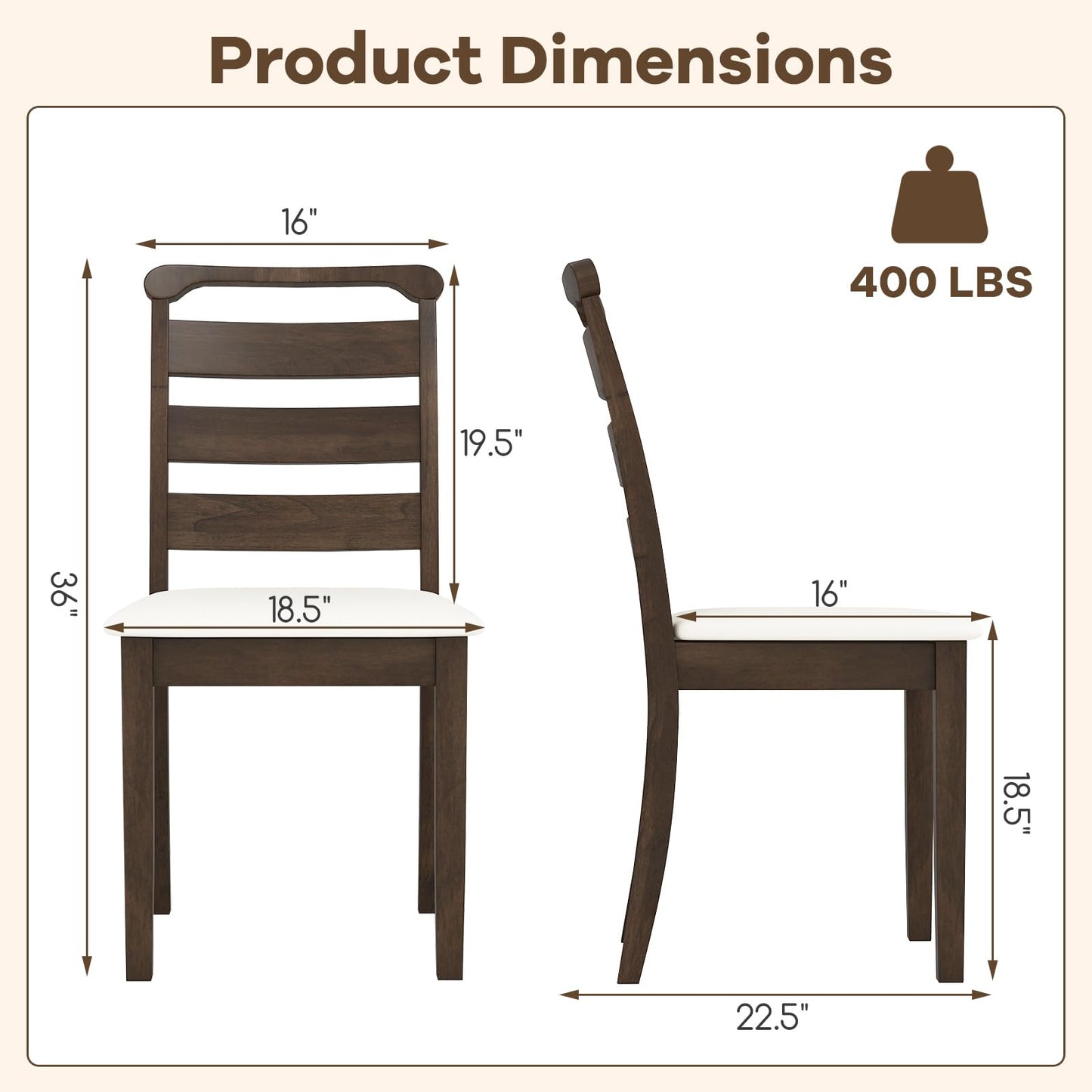 Giantex Wooden Dining Chairs Set of 2, Upholstered Kitchen Chairs w/Rubber Wood Frame, Padded Seat, High Ladder Back, Mid-Century Accent Armless Chairs, Modern Side Chairs for Living Room