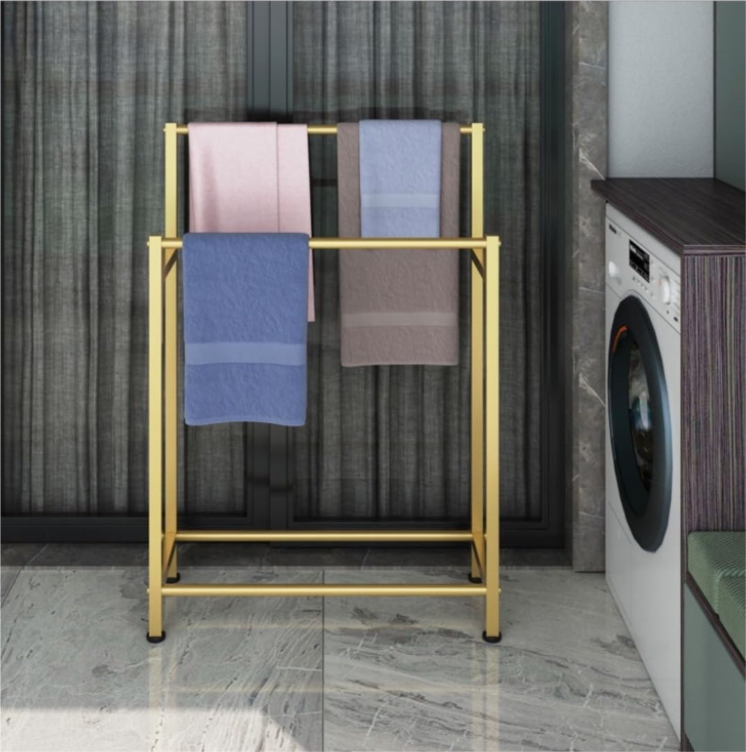 BIOMICE Floor Towel Rack Iron Standing Towel Rack 2 Tier Freestanding Towel Holder Towel Stand for Bathroom Freestanding Towel Racks