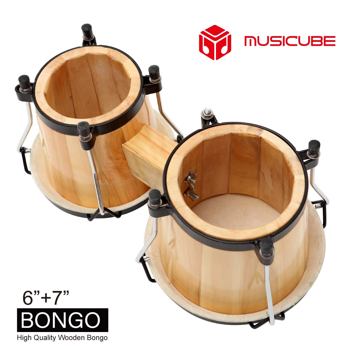 MUSICUBE Bongo Drum Set, 6” and 7” Percussion Instrument, Wooden and Metal Drum for Adult Kids Beginners Professionals with Tuning Wrench