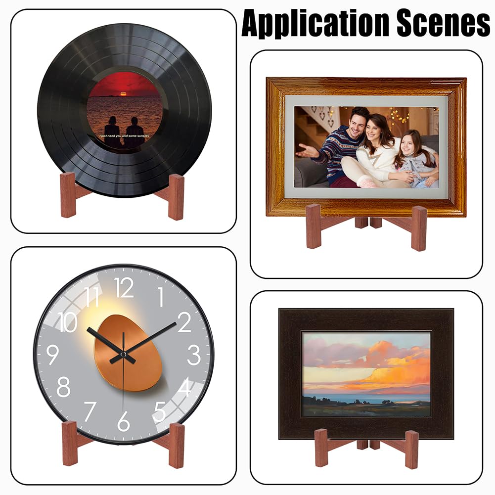 HOBBIESAY 2Pc Wood Plate Display Stands 3.54x5.20x6.89 Inch Plate Wood Holders Rustic Solid Wooden Tabletop Saucer Rack Folding Picture Frame Holder for Plates Picture Photo Display