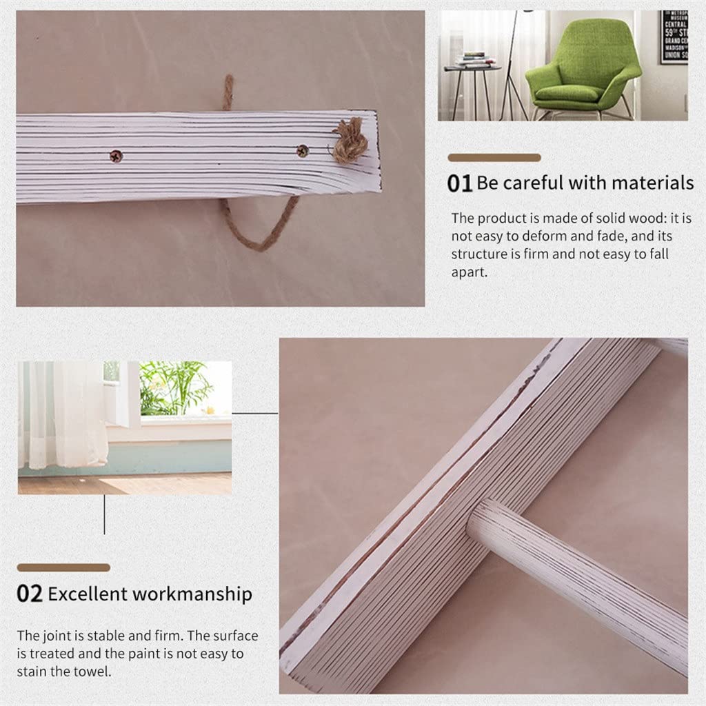 HNJCHE 3 Tiers Blankets Wooden Towel Rack Wall Hanging Bathroom Mini with Rope Retro Living Room Storage Ladder Home Decor