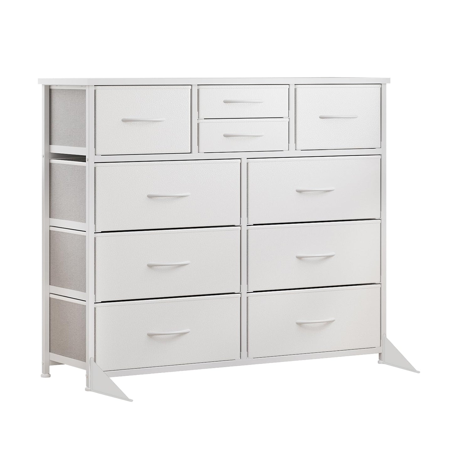 LUMTOK 10-Drawer Dresser, Fabric Storage Tower with Drawers for Bedroom, Dresser Drawer with Handle for Bedroom, Living Room, Hallway, Closets & Nurseryteel Frame, Wood Top (10 Drawer/White)