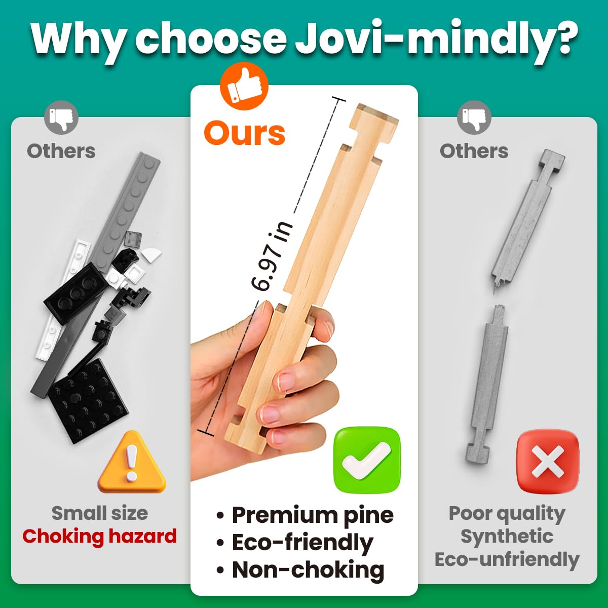 Jovi-mindly&Notchies C117PCS Wooden Blocks Car Set Wooden Blocks with Wheels&Vehicle Stickers|Preschool Learning Toys Wood Blocks Building for Kids Ages 3+ Creative Construction Birthday Toys Gifts