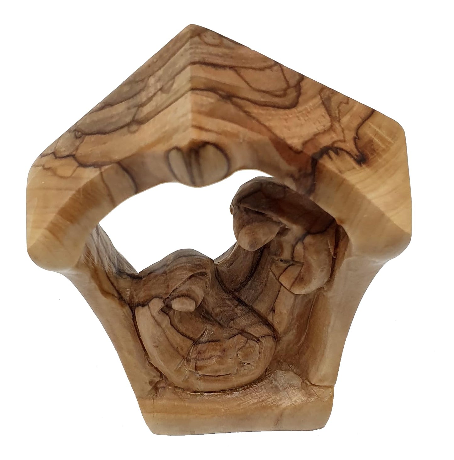 Zuluf 5.2" Olive Wood Holy Family Nativity Statue – Hand-Carved Figurine Made in The Holy Land – Religious for Catholic Home or Spiritual Display – HOF026