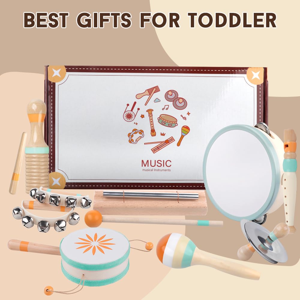 Toddlers Musical Instruments-Baby Montessori Wooden Musical Toys for Toddlers 18 Month,Kids Percussion Instruments Toy for Preschool Kids,Christmas Birthday Gift for Baby Boys Girls