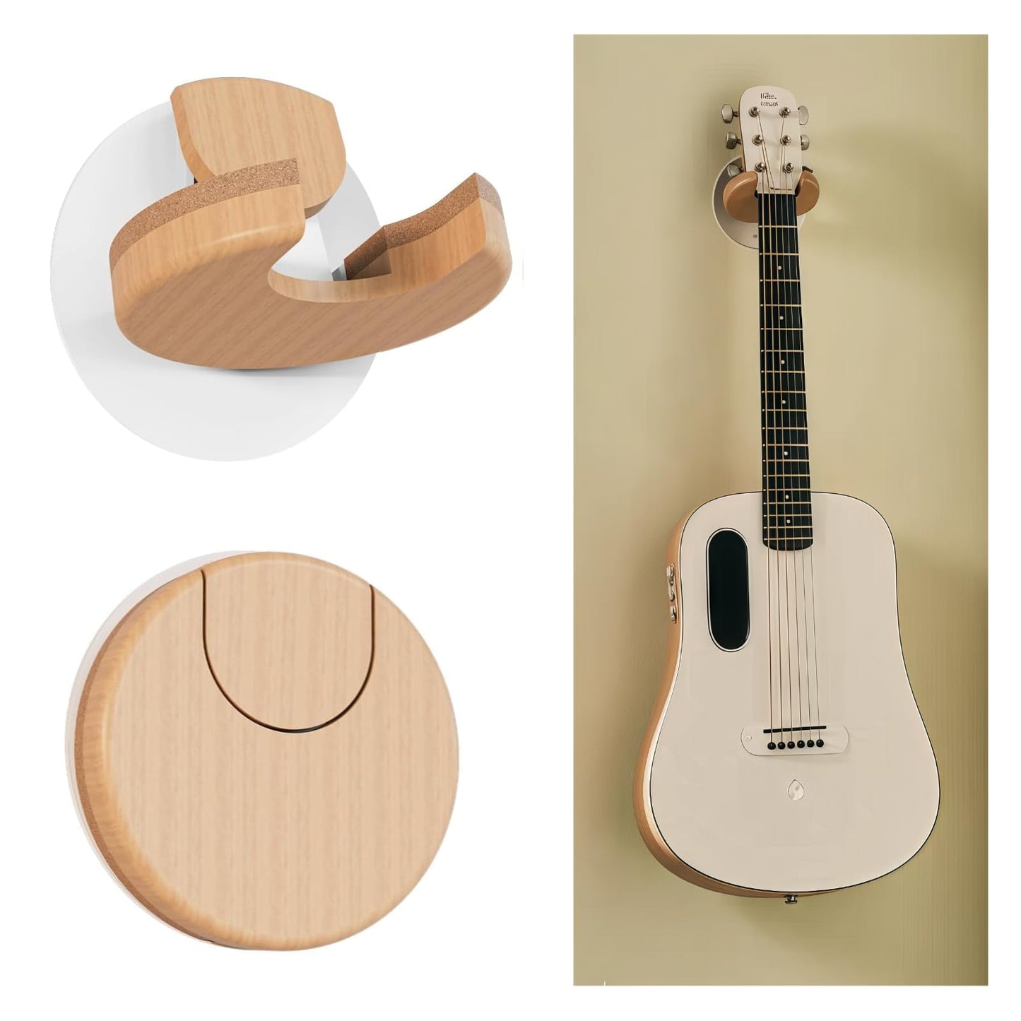 BURNING&LIN Guitar Wall Mount Collapsible Hanger with Solid Wood, Cork Original Design Space Saving Mount Holder Hook Stand Wall for Acoustic, Banjo, Bass, Ukulele for Guitar Player
