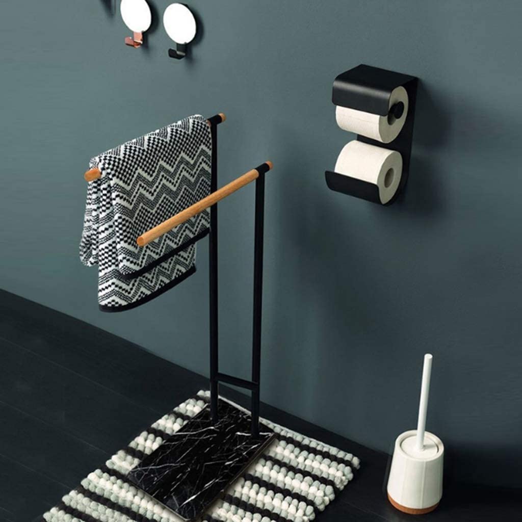 BIOMICE Floor Towel Rack 2 Arms Towel Stand Free-Standing Bath Towel Rack Metal Towel Holder Stand Stable Heavy Marble Base Towel Bar Freestanding Towel Racks(White)
