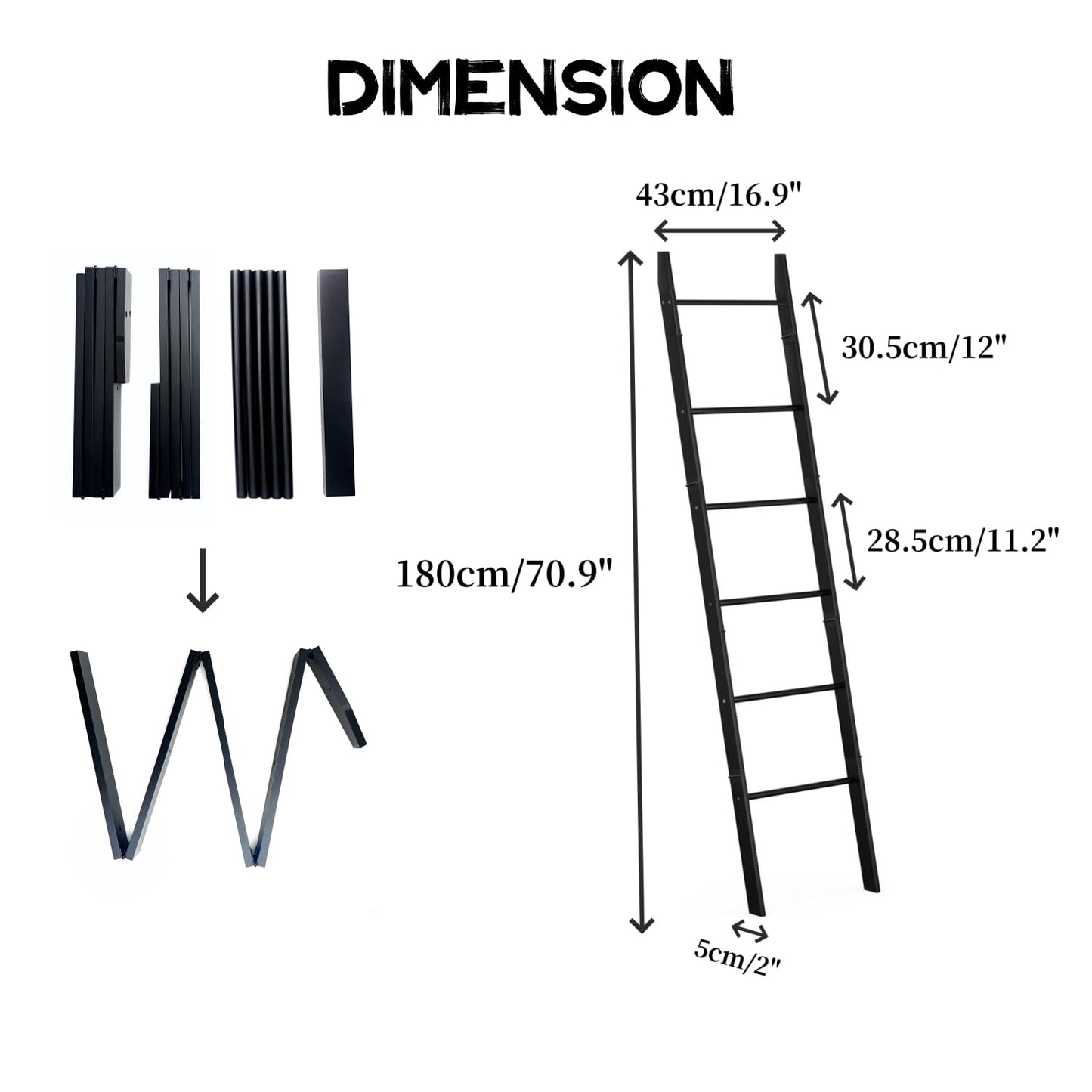 BAMBANG 6-Tier Blanket Ladder for Living Room, Blanket Quilt Ladder Rack Rustic Decorative Towel Holder, Wall Leaning Blanket Ladder Shelf Storage Farmhouse Decor for Bedroom Bathroom, Black