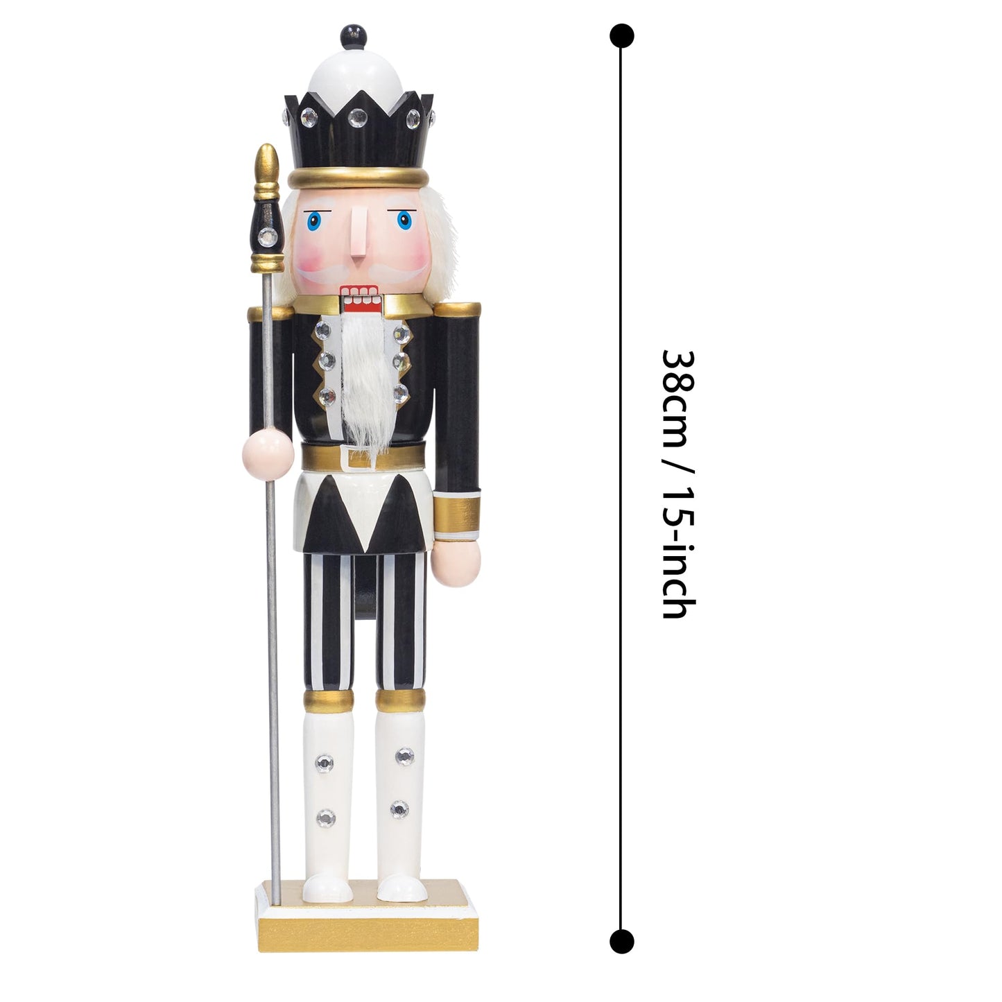 KI Store Black and White Christmas Nutcracker 15-Inch Set of 4 Wooden King and Soldier Nutcracker Figurine Display Set for Christmas Decorations