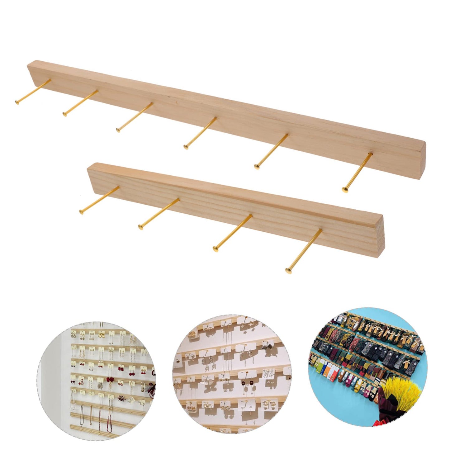 Holibanna Wall Jewelry Organizer Wooden Necklace Holder Wall Mount with Hooks for Earrings Rings Bracelet Jewelry Display Holder for Home Dresser Store 18.89 X 1.29 X 2.36 in