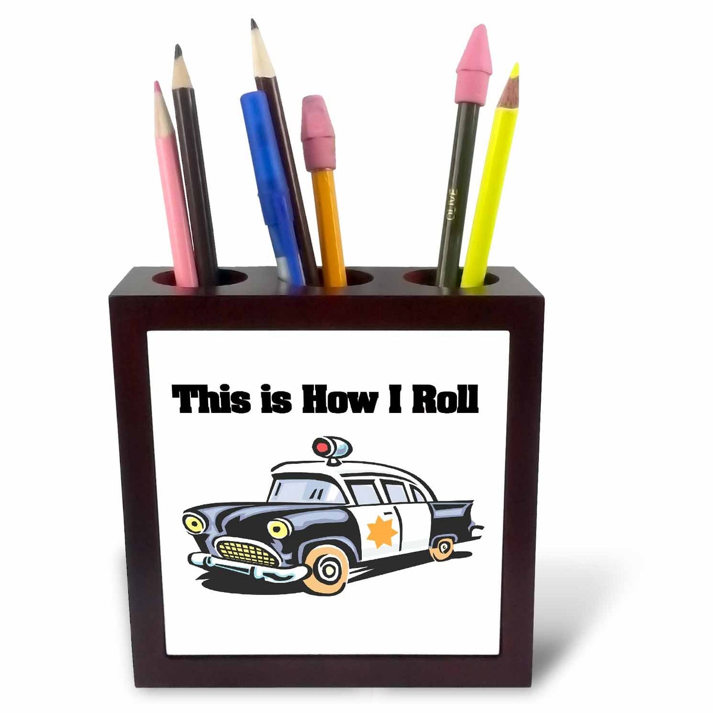 3dRose ph_102553_1 This is How I Roll Police Cop Car-Tile Pen Holder, 5-Inch