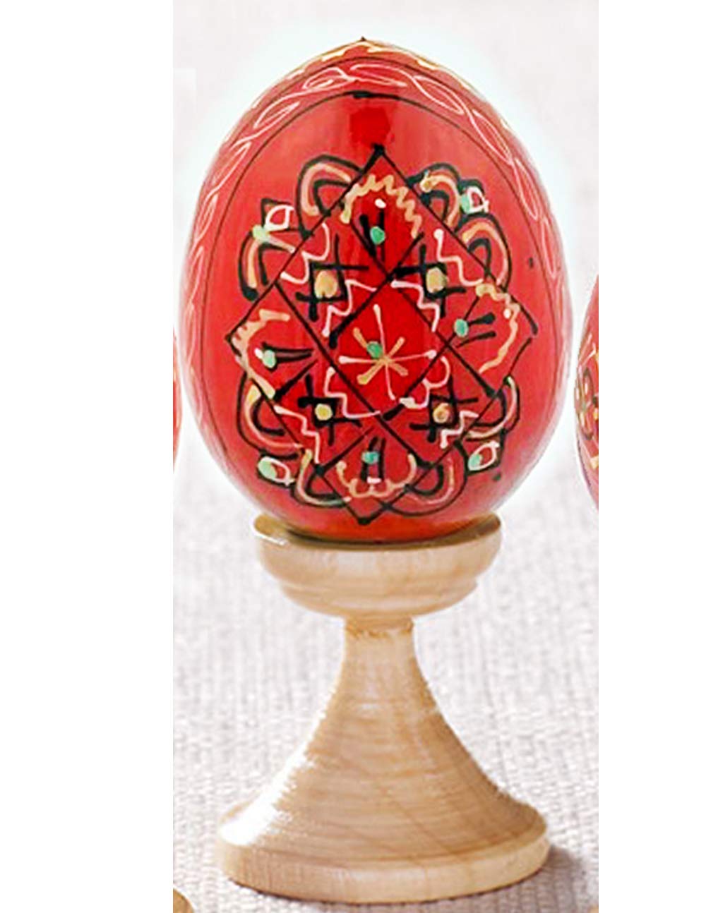 Religious Gifts Set of 3 Red Ukrainian Wooden Easter Eggs Pysanky on Stands 3 1/2 Inch