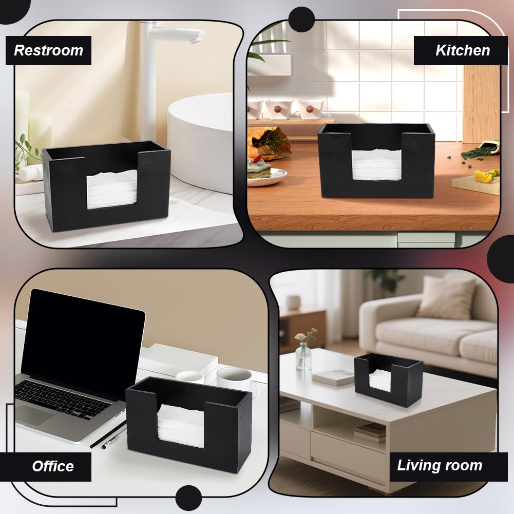 INTERWARM 2 Pack Black Paper Towel Dispenser Countertop, Wooden Bathroom Paper Towel Holder Countertop Multifold Z-fold C-fold Napkin Holder for Kitchen Bathroom Toilet Tabletop Car Office
