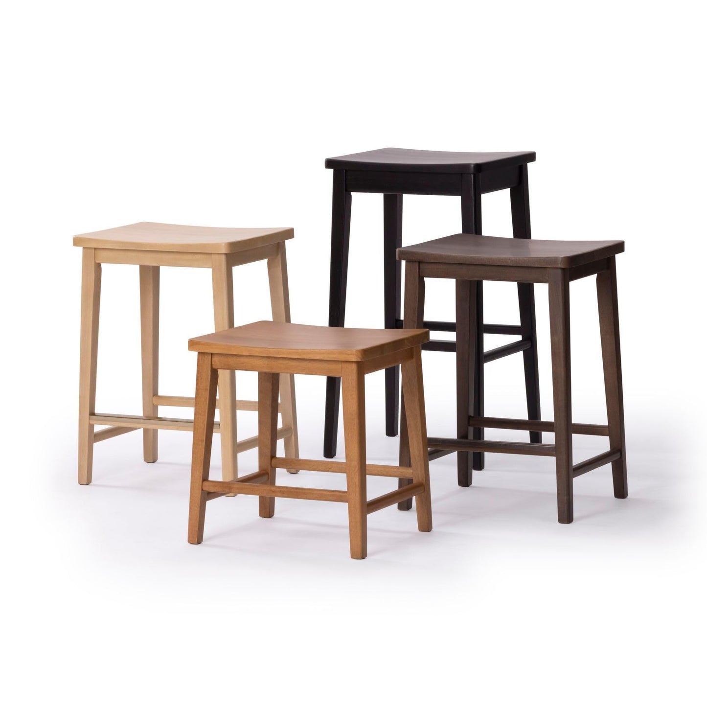 Plank+Beam Smythe Bar Stool, Set of 2, 30", Sturdy Wood Modern Kitchen Bar Height Stool, Saddle Seat Backless Bar Chair, Metal Footrest, Pecan