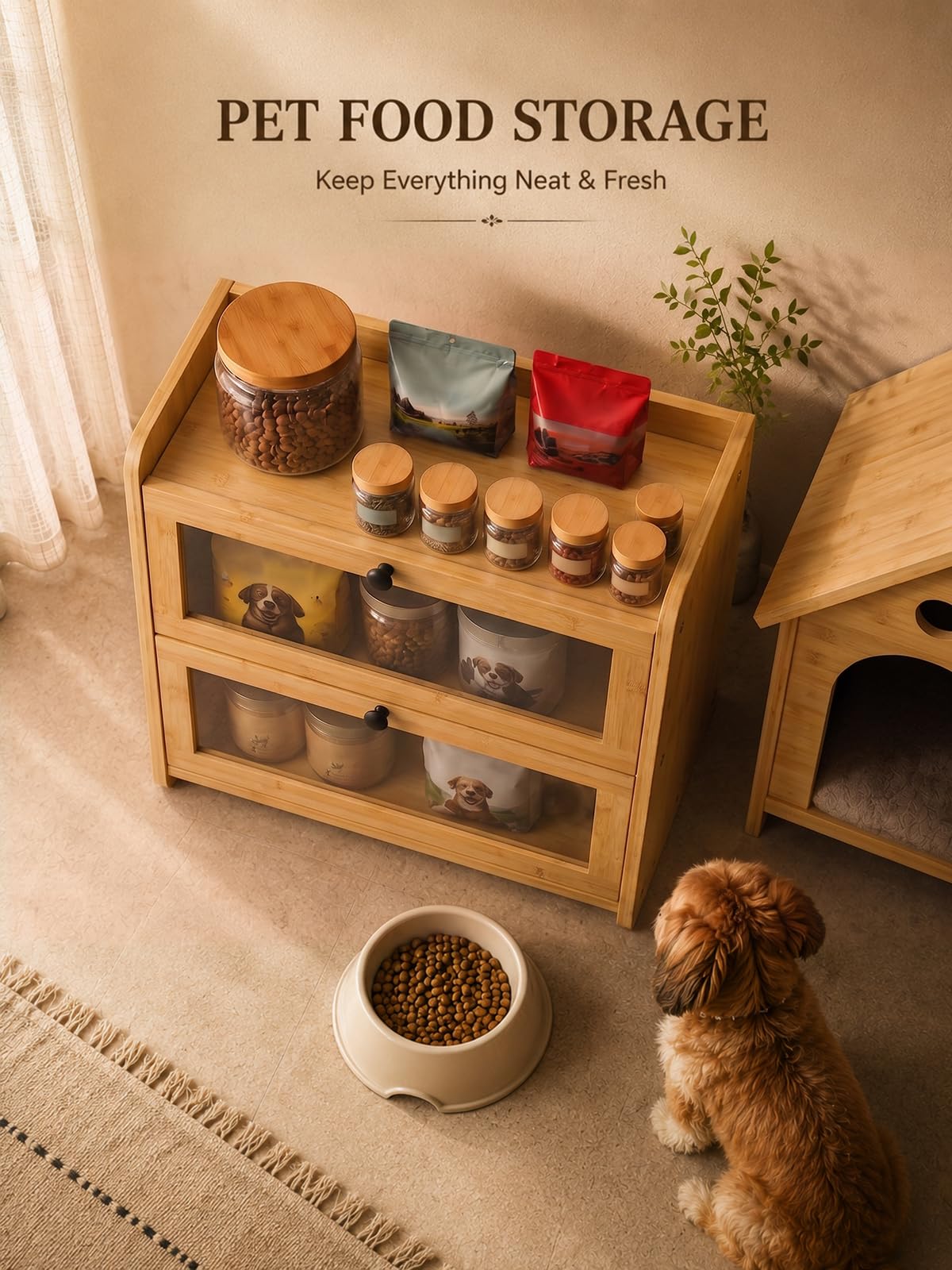 Plusinthebox Bamboo Bread Box for Kitchen Countertop, 2 Tier Large Capacity Wooden Bread Storage Container, Bread Keeper for Homemade Bread, Bagels and Pastries, Pantry and Coffee Bar Organizer