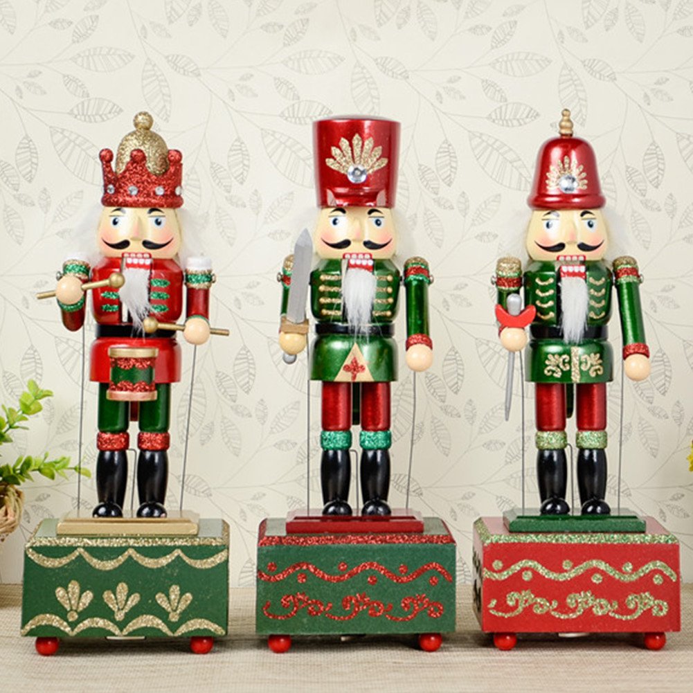 ZaH 12 Inch Christmas Ornament Nutcrackers Wooden Music Box Christmas Decorations Gifts Nutcrackers Puppets, Drum