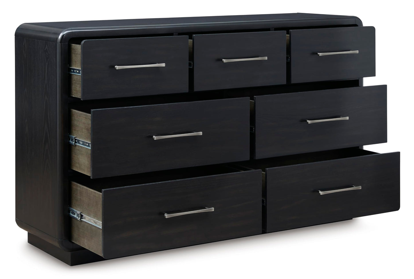 Signature Design by Ashley Rowanbeck Dresser, Black Wood 7 Drawer Chest for Bedroom, Hardwood Solids and Ash Veneer, Contemporary Storage for Master Suites, Black, 64" W