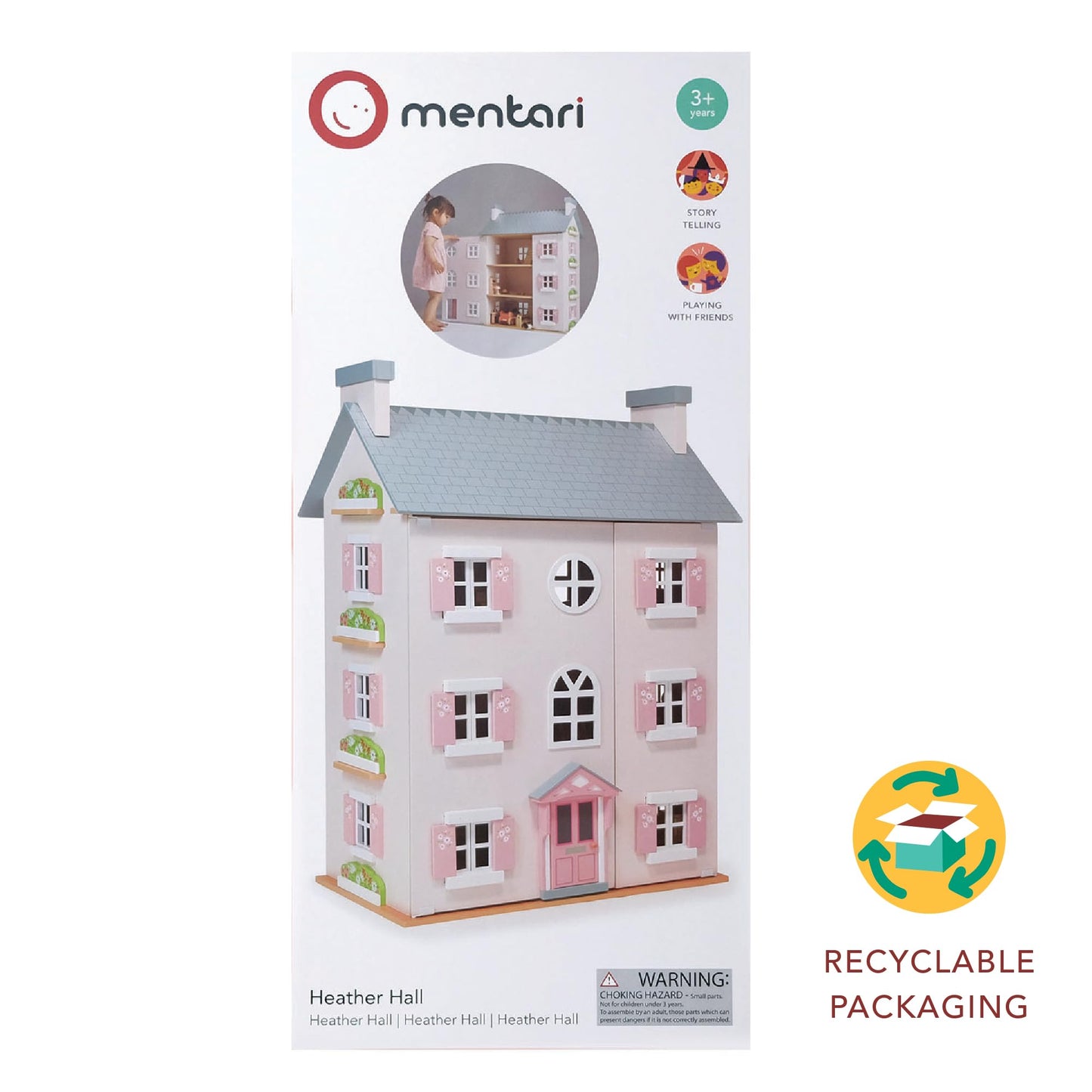 Mentari Toys - Heather Hall - Large 4-Storey Wooden Dollhouse - DIY Doll House with Easy Assembly, Holiday Birthday Gift for Kids Girls Age 3+, Inspires Imaginative Role Play