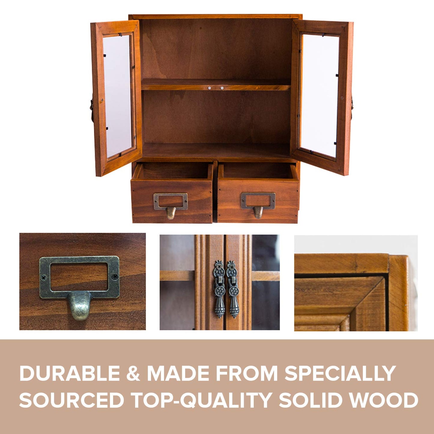 Primo Supply Wood Storage Cabinet with Clear Display Door - 12"x14"x5" Wall Shelf - Candle Cupboard - Pantry Organization