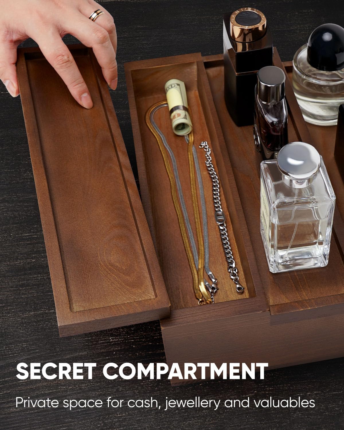 BRITEREE Cologne Organizer for Men, 3 Tier Wooden Cologne Stand with Drawer Storage and Hidden Compartment, Perfume Display Holder for Dresser, Great Gifts for Him Dad Fathers, Brown