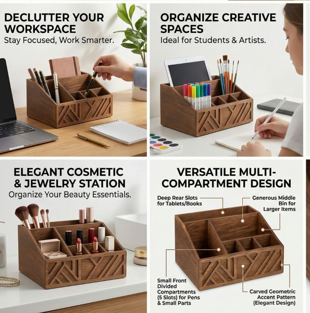 Mystery Magic Wooden Paper Plate & Cutlery Organizer Kitchen Countertop Hold Plates, Cups, Napkins, Forks & Spoons Farmhouse Rustic Tableware Organizer