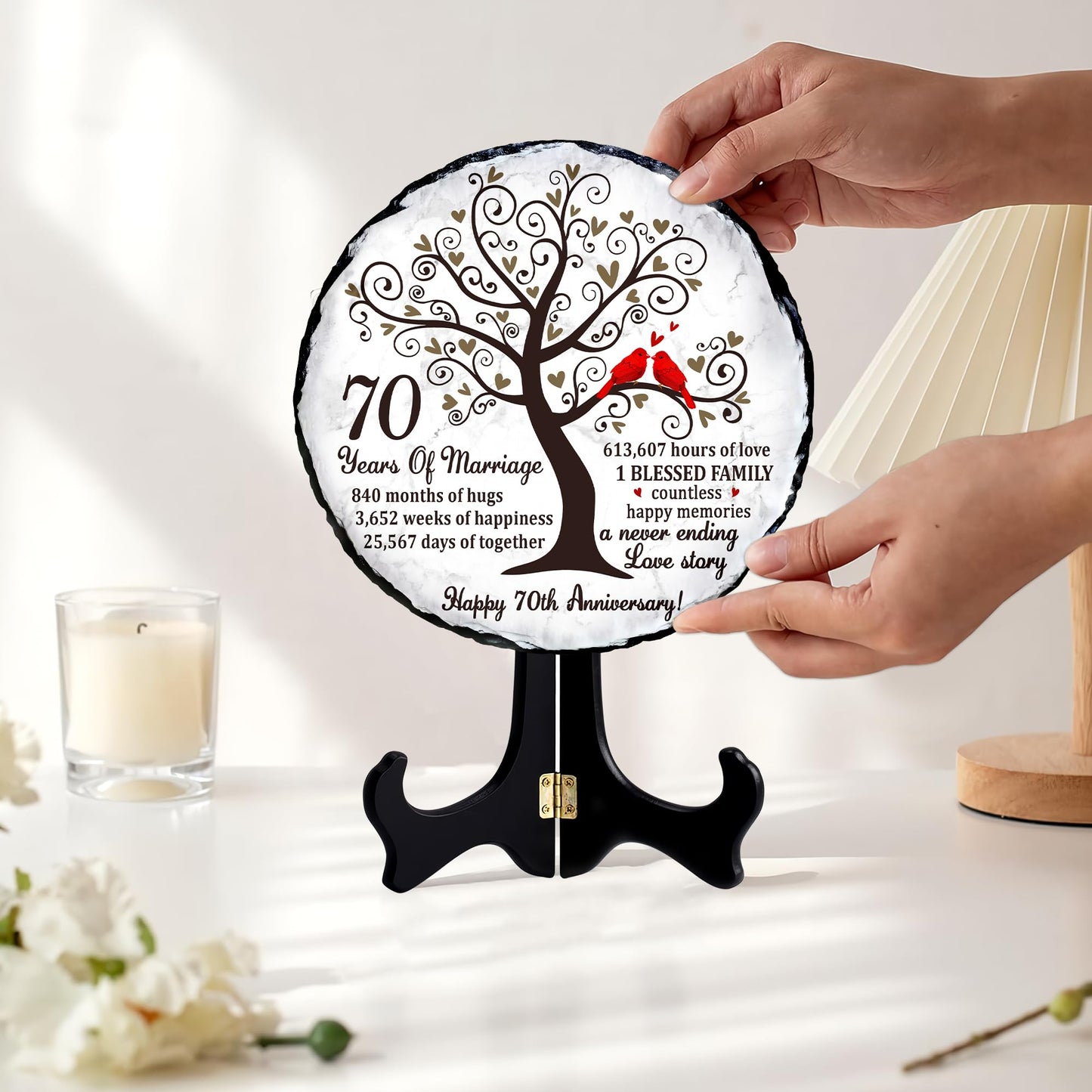 Bozspacer Platinum Couple Slate Plate – 70th Wedding Gifts for Parents & Couples – Unique 70th Anniversary Wedding Gift Ideas – 70 Years of Marriage Decoration, Keepsake, Plaque (Platinum Anniversary)