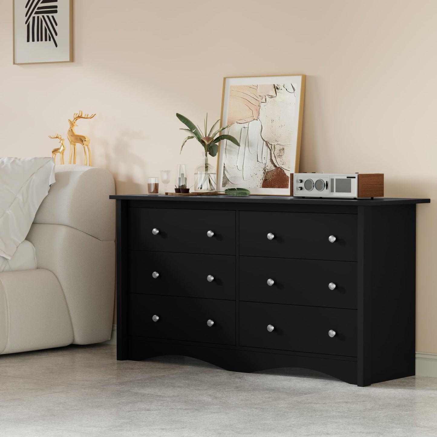 Furmax Dresser for Bedroom, 6 Wood Dresser, Chest of Drawers, for TV up to 65 inch, TV Stand Storage Chest of Drawers for Hallway Entryway (Black)