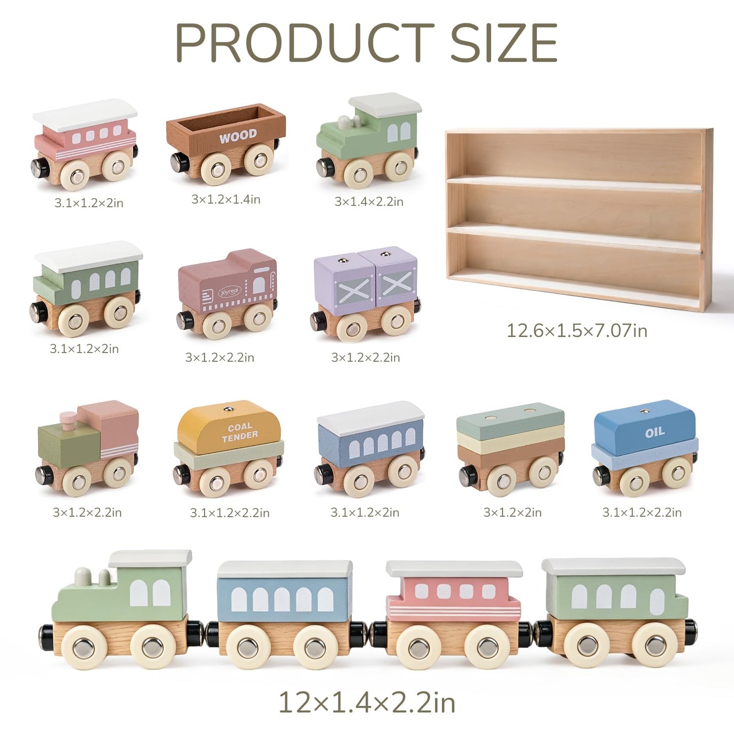 Wooden Train Set for Toddlers, 12PCS Montessori Magnetic Train Cars with Storage Gift Box, Compatible with Major Brands, Wooden Baby Stacking Blocks Toy, Birthday Gift for Boys Girls Ages 1-3 3-5+