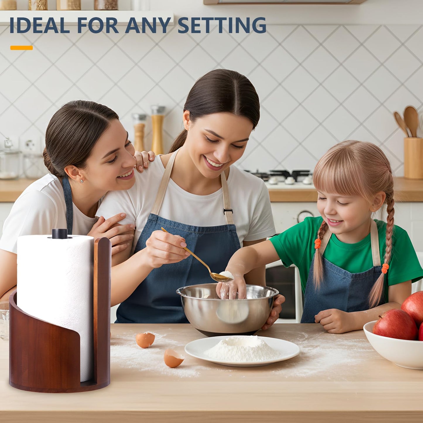 Paper Towel Holder Countertop with Wood Round Base and Iron Holder,Holds Mega Roll,Holder Stand for Kitchen Roll Organize,Wooden Paper Towel Holder for Kitchen Dining Table Home Decor