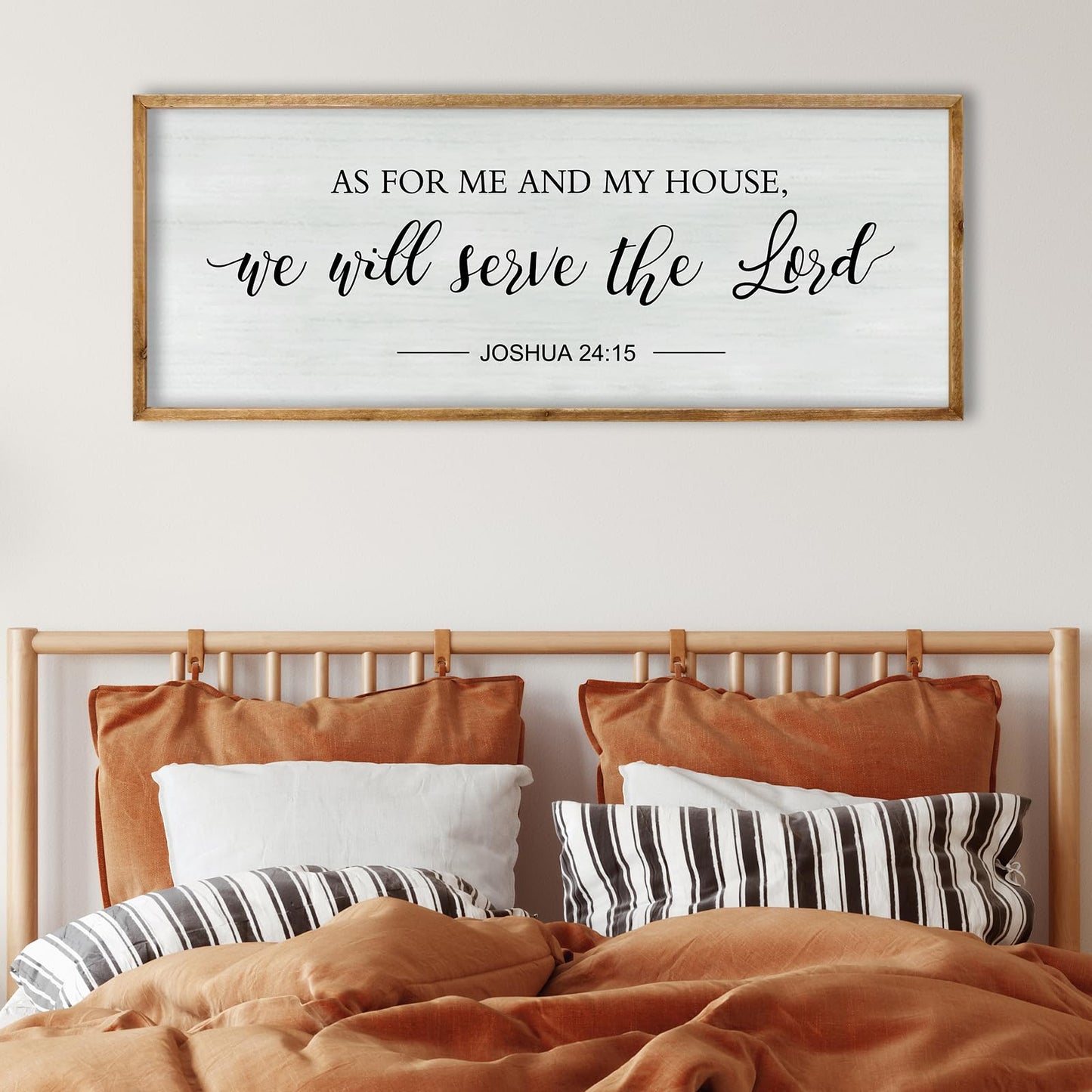 RLWangChao As for Me and My House We Will Serve the Lord Wall Decor 40"×15" Family Living Room Wood Framed Home Sign Joshua 24 15 Bible Verse Christian Plaque Hanging Wall Art (Wood)