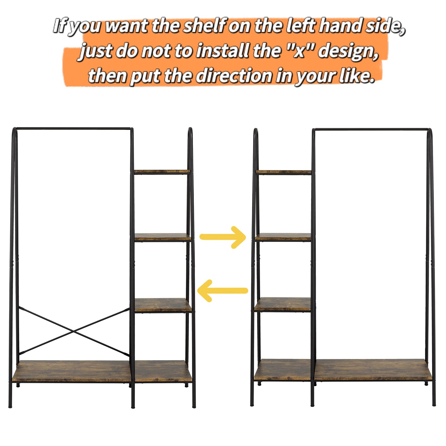 Finnhomy Rustic Clothes Rack, Clothing Rack for Hanging Clothes Heavy Duty Garment Rack with 5 Wood Shelves Freestanding Portable Closet Organizer for Bedroom/Entryway/Boutiques,Matte Black