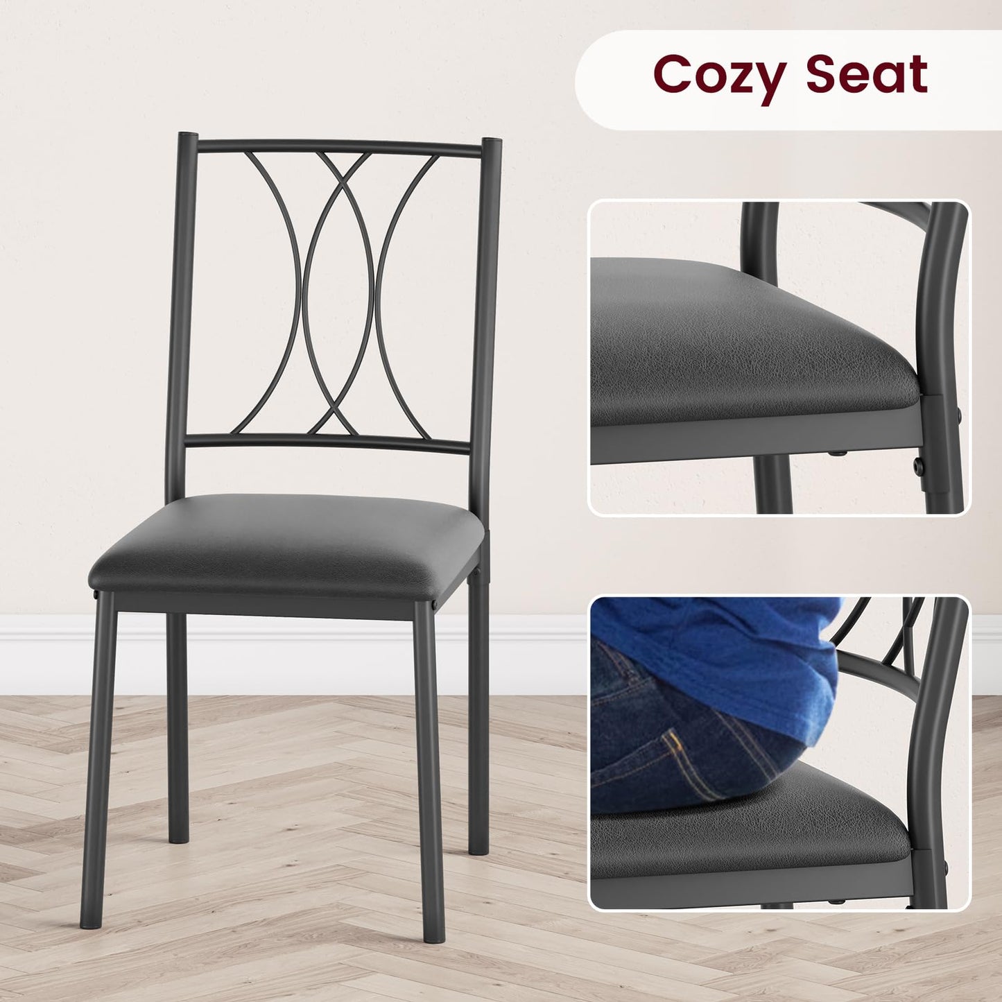 Garvee Small Dining Table Set for 4, Wooden Kitchen Table with 4 Upholstered Chairs, Space Saving Compact Dining Table with Corner Guard, Ideal for Kitchen, Dining Room, and Small Area, Gray