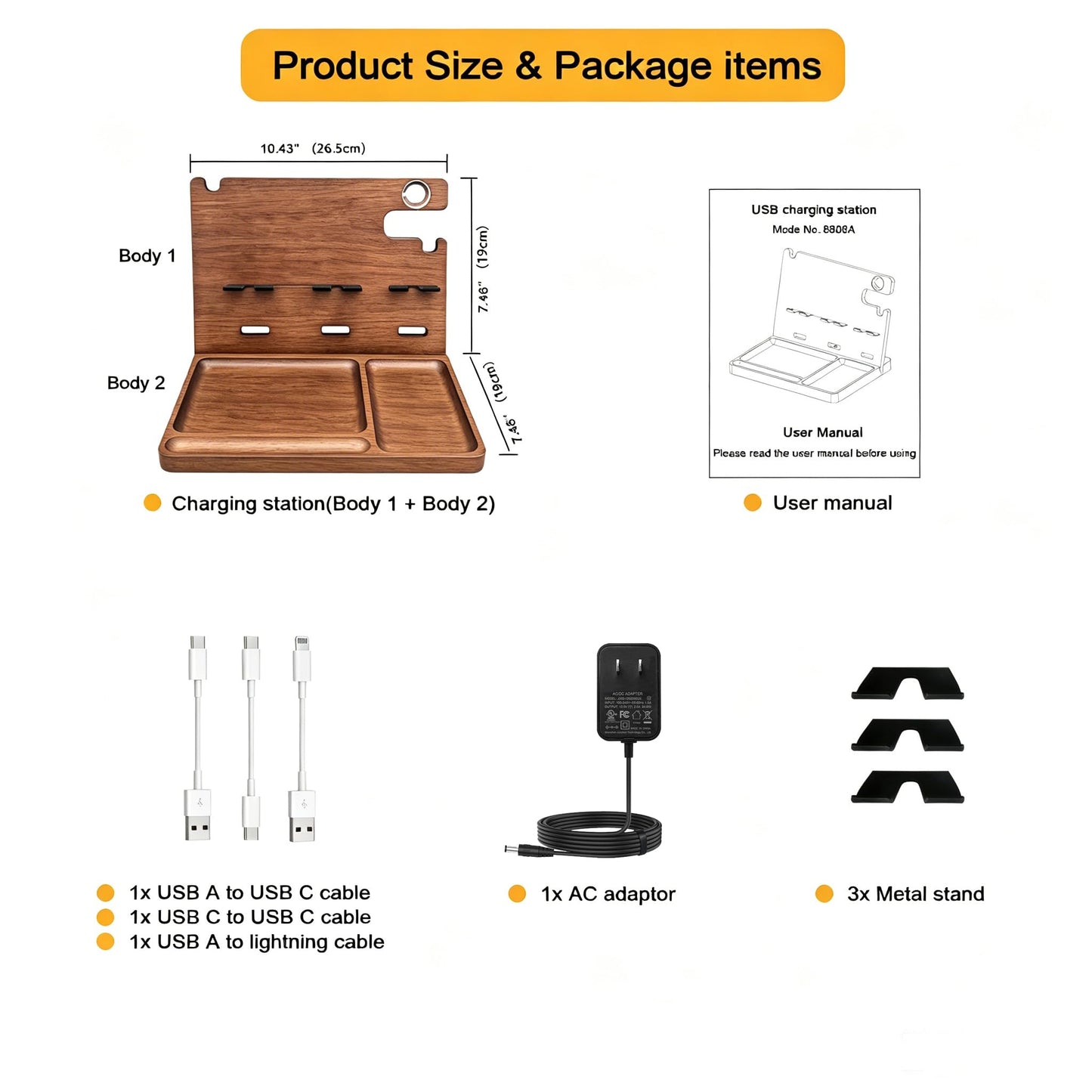 Xunhomon Wood Phone Docking Station Nightstand Organizer Charging Station with QC 3.0 & PD22.5W Fast Charger for iPhone Samsung Android Watch Airpod Anniversary Birthday Gifts for Men