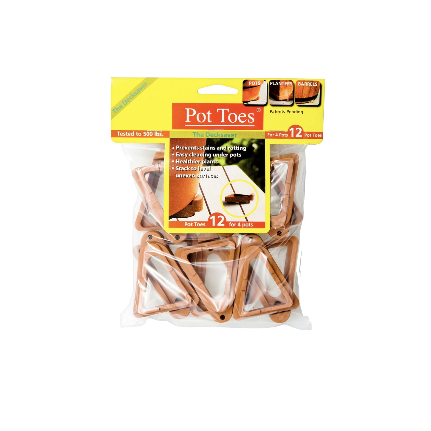 Bosmere Pot Toes, Plant Pot Risers for Indoor and Outdoor, Prevent Stains and Rotting on Wood, Cement, and Tile - Adobe (Pack of 12)