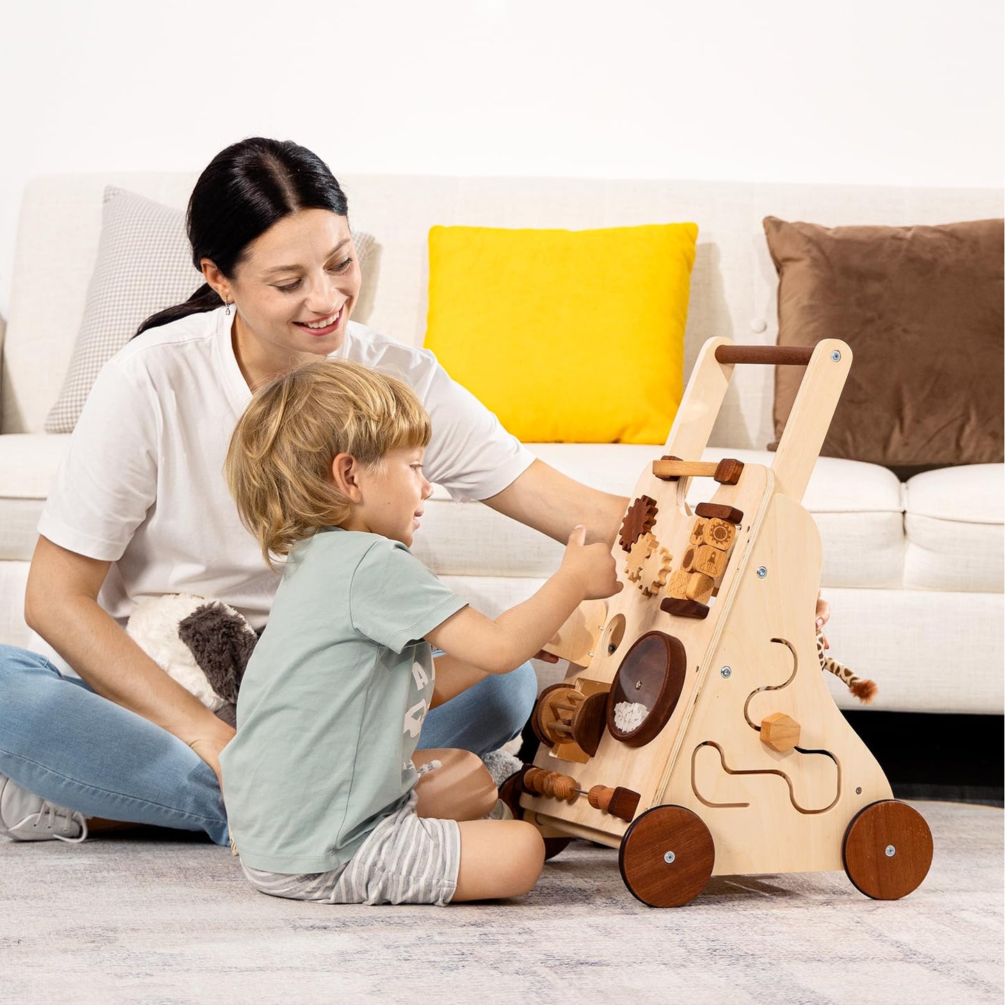 Woodtoe Wooden Baby Walker, Adjustable Speed Push Walker, Montessori Toys for 1 Year Old, Wood Walker for Boys and Girls, Baby Activity Center, Toddler Push Toys, Baby Shower Birthday Toy Gift for 1+