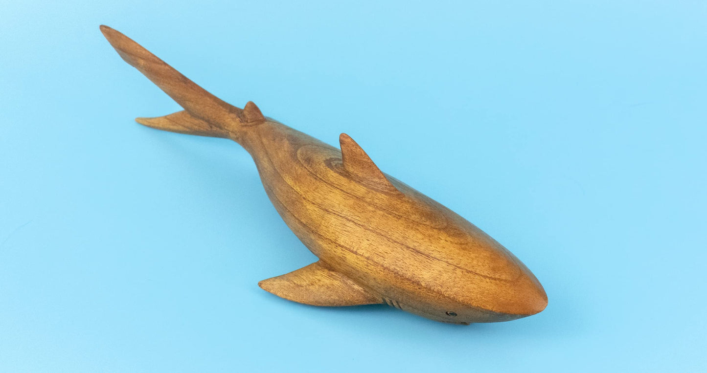 G6 Collection Wooden Hand Carved Shark Statue Sculpture Wood Decorative Home Decor Accent Figurine Handcrafted Handmade Seaside Tropical Nautical Ocean Coastal Decoration Shark (16" Long)