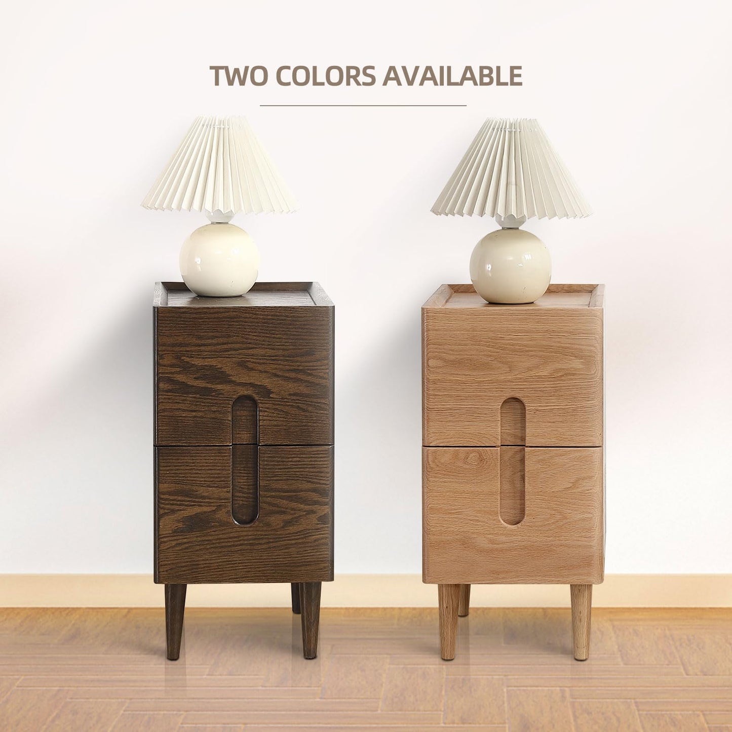 Fetuero Solid Wood Bedside Table Nightstands, Slim Narrow Oak Real Wooden Mid-Century Modern End Table with Drawers Luxury Side Table Durable Cabinet Organizer Furniture, Walnut Color 7.87in Wide