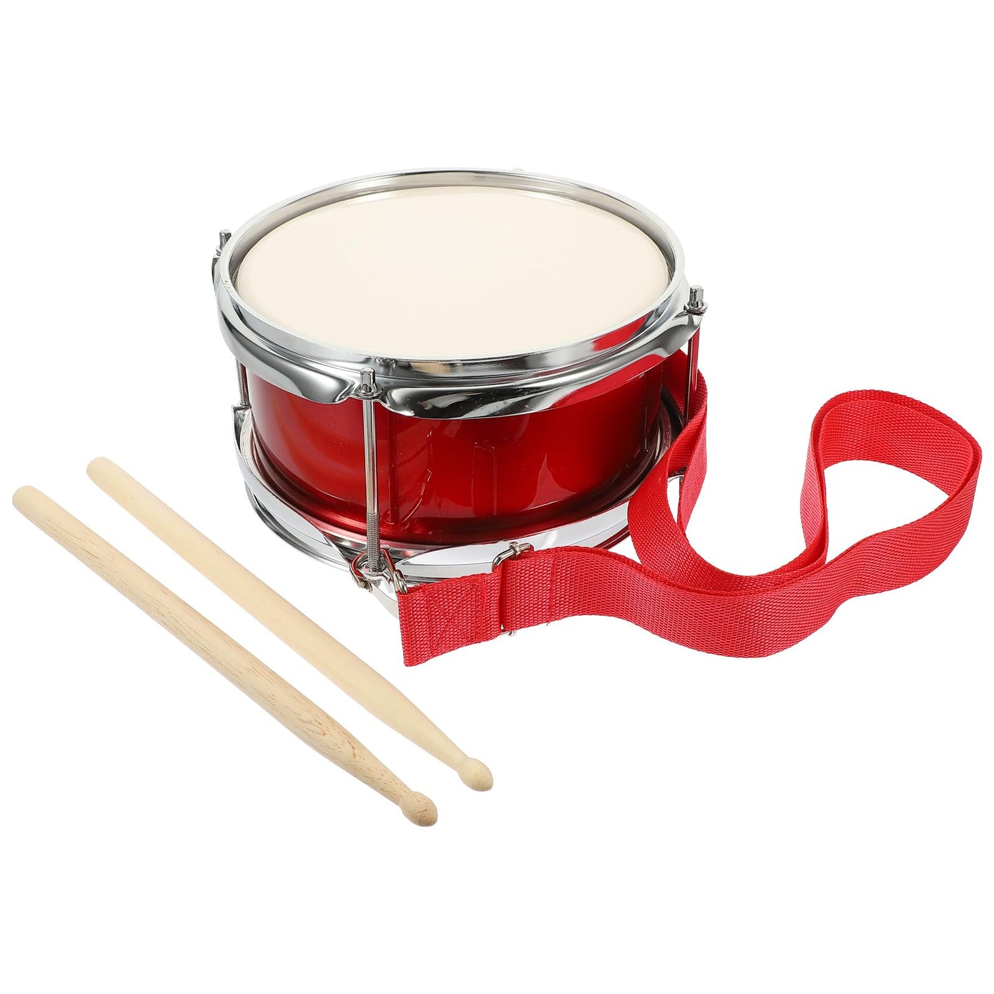 Vaguelly 9 Inch Kids Drum with Mallet and Strap, Snare Drum Wooden Percussion Musical Instrument Marching Toy for Kids 3+, Red
